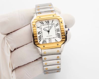 Cartier Santos 316L Steel 8215 Movement 47.5*39.8MM Black/White Dial Gold/Rose Gold Bezel Men Watch